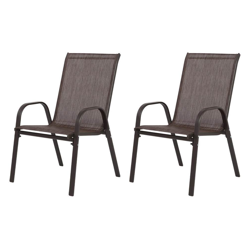 English Elm 2 Patio Chairs Set with Breathable Textilene Fabric, Powder-Coated Steel Frame, Compact Space-Saving Design Brown W640P252260