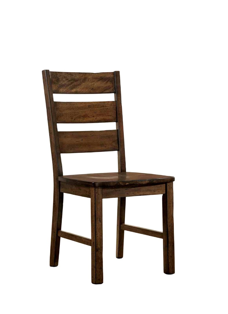 English Elm Industrial 2pc Side Chair Walnut Finish Ladder Back Wooden Seat Live Edge Industrial Accent Design B2741P408879