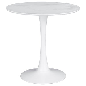 English Elm Wingates Round White Faux Marble Top Dining Table with Tulip Pedestal Base, Durable Sealed Surface B062P333420