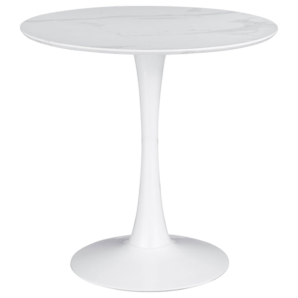 English Elm Wingates Round White Faux Marble Top Dining Table with Tulip Pedestal Base, Durable Sealed Surface B062P333420
