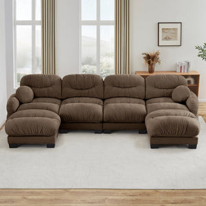 English Elm Pleated Chenille U-shape Modular Sectional Sofa with Ottomans and Ergonomic Foam Cushions Brown W5656S00063