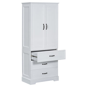 English Elm Tall Bathroom Storage Cabinet - Modern White Design With Adjustable Shelves, Drawers & Doors! N725P206123K-GIGA