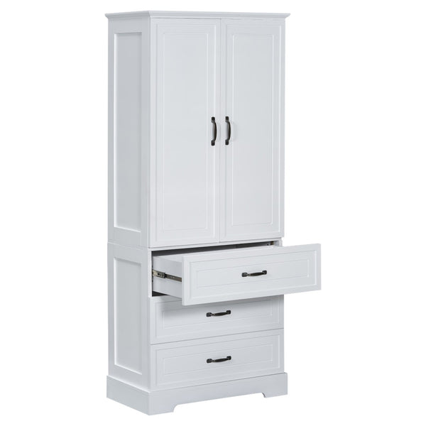 English Elm Tall Bathroom Storage Cabinet - Modern White Design With Adjustable Shelves, Drawers & Doors! N725P206123K-GIGA