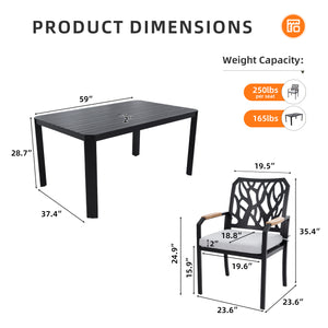 English Elm 7PC Outdoor Patio Aluminum Furniture Set with Sunbrella Cushions, Branch Back Chairs & Umbrella Hole W1886S00012