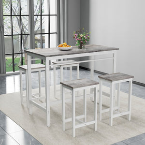 English Elm 5-piece Oak White 5PC Modern Bar Table Set with 4 Stools, Metal Frame & MDF, 47.5"x23.7"x35.5" W578P310676