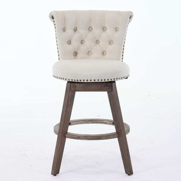 English Elm 26" Plush Velvet Swivel Counter Stools Set of 2 with Tufted Back, High-Res Foam & Sturdy Wood Legs Beige W1143P362518