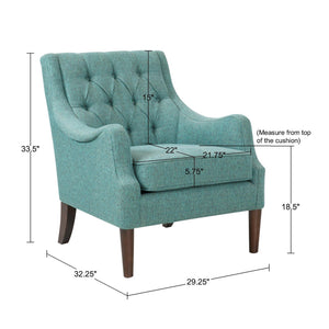 JLA Home Madison Park - Button Tufted Accent Chair with Plush Removable Cushion, Solid Morocco-Finish Wood Legs for Elegance and Comfort Teal FPF18-0512