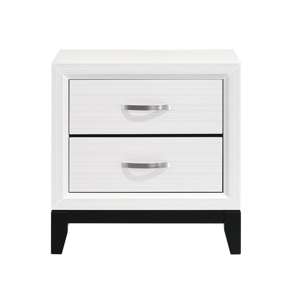 English Elm Modern Davi White Wood Grain Nightstand with 2 Drawers, Nickel Pulls & Black Base Rail, 23.5"x16.5"x25" B011P235882
