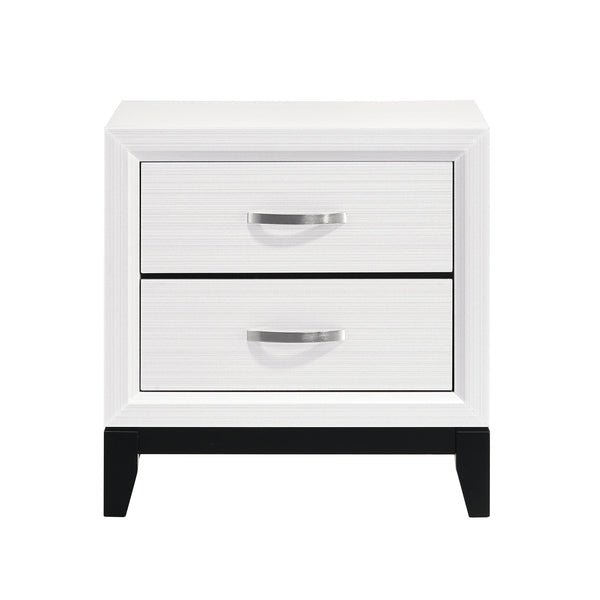 English Elm Modern Davi White Wood Grain Nightstand with 2 Drawers, Nickel Pulls & Black Base Rail, 23.5"x16.5"x25" B011P235882