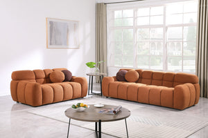 English Elm 87.4 Bouclé Marshmallow Sofa 3-Seater Compact Modern Curved Design for Apartments Cozy Durable Upholstery Light Brown W1099S00131