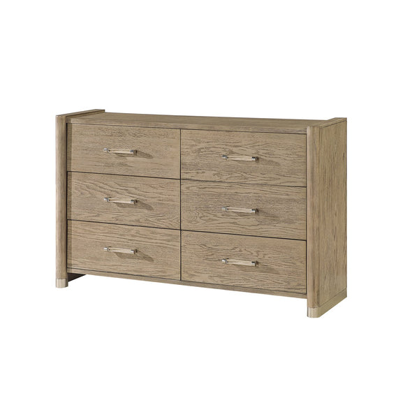 English Elm Sarai Solid Wood Chest with Spacious Drawers, Acrylic Bar Handles and Metal Detailing for Elegance Brown 63 L x 21 W x 41.4 H B201P391231