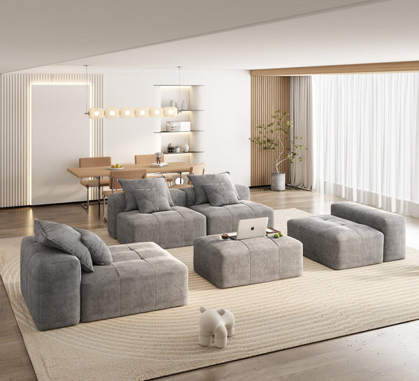 English Elm Modern Oversized Modular Sectional Sofa – Luxurious Chenille Fabric With 6 Pillows, No Assembly Needed! W1885S00072