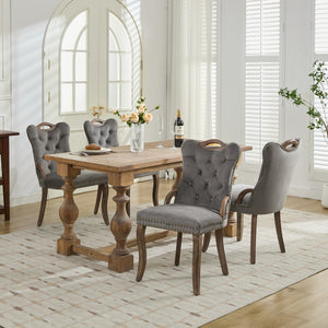 English Elm Velvet Hand-Tufted Dining Chair with Solid Wood Handles and Curved Legs, Vintage Copper Accents Gray W1143P338141