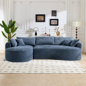 English Elm 124.5-inch Curved Chenille Sectional Sofa with Pillows Deep Seat Living Room Couch Blue W3612S00025