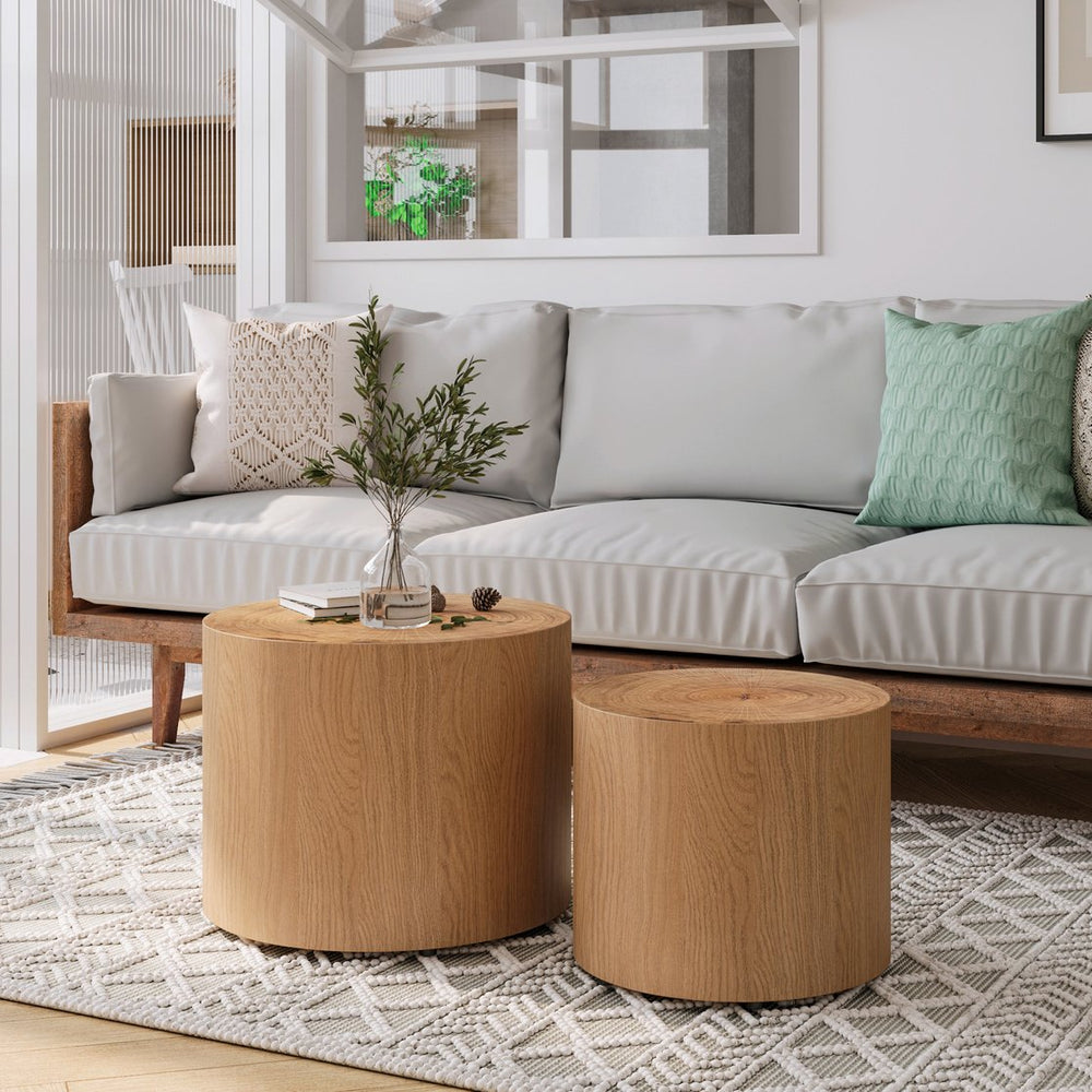 English Elm Nesting Round Coffee Tables Set Tree Ring Veneer Organic Modern Accent for Living Room W1435P254288