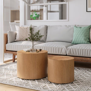 English Elm Nesting Round Coffee Tables Set Tree Ring Veneer Organic Modern Accent for Living Room W1435P254288