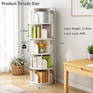 English Elm 5 Tier Rotating Bookshelf Tower with Curved Edges, 360° Smooth Spin, Stable Double-Layer Base, Space-Saving Storage White W3204P293743