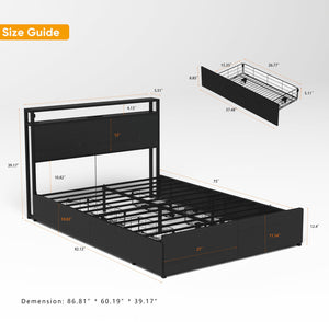 English Elm Full Platform Bed with 6 Storage Drawers Led Lighting and Usb Charging Headboard Shelf W2129P314788