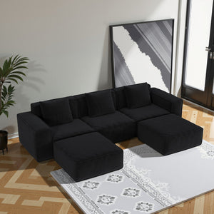 English Elm 118-Inch Modular Sofa Bed – Versatile Black Corduroy Cloud Velvet With Flexible Configuration & Comfort W3147S00026