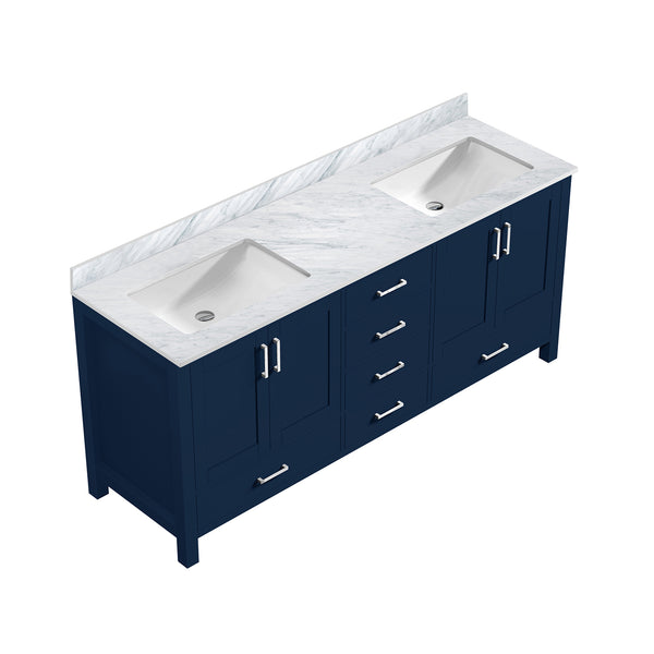 English Elm Navy Double Bath Vanity 72" x 22" with Carrara Marble Top, Solid Wood, Soft-Close Drawers, Storage B2731P258925
