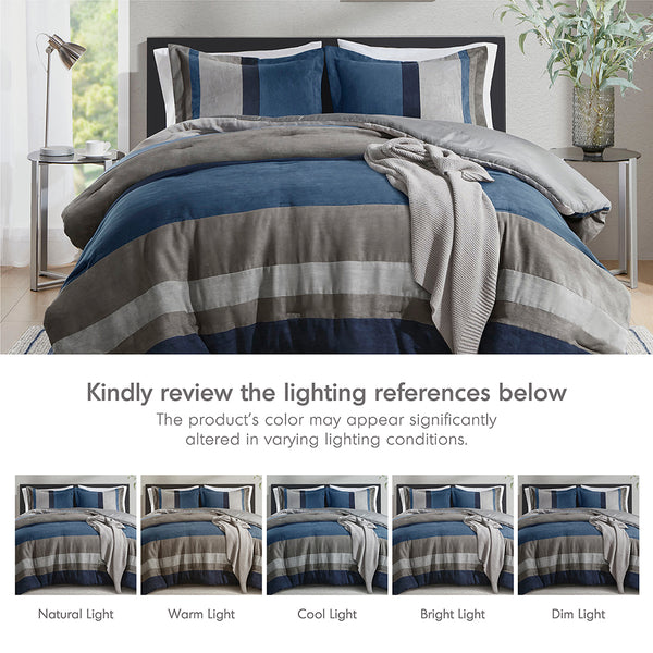 JLA Home Comfort Spaces - Pieced Faux Suede Comforter set with pieced stripe texture, plush year‑round warmth and easy care 90 L x 66 W x 1.5H AM10-0025