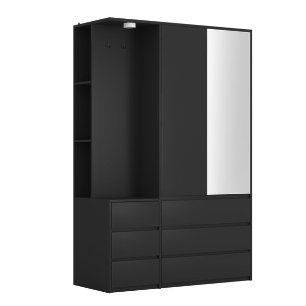 English Elm 8 Drawer Tall Chest Slim Particleboard Build Smooth Gliding Storage for Bedroom Closet Black W409S00007