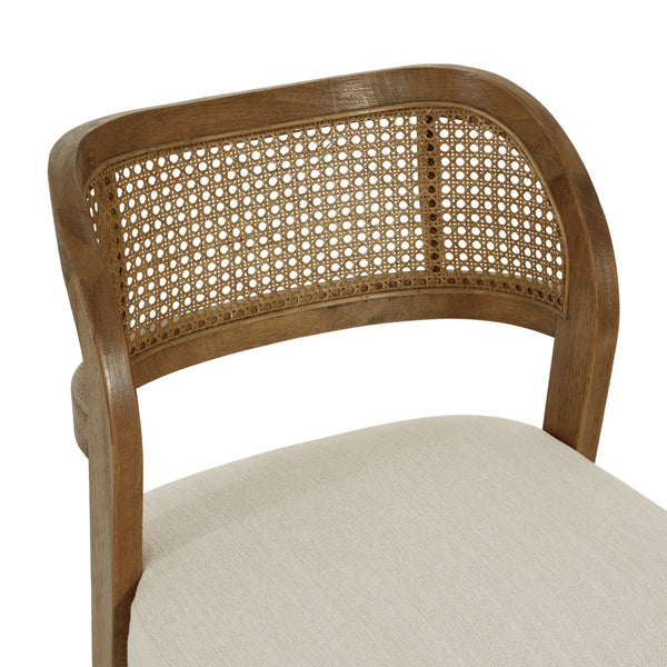 English Elm Hand-woven Rattan Back Dining Chairs Rubberwood Frame Upholstered Armchair Set of 2 Beige,Walnut N768P381887W