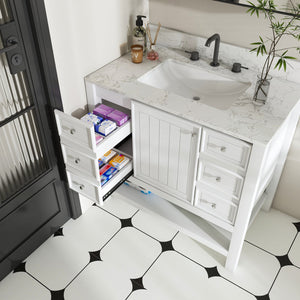 English Elm Modern 37" Bathroom Vanity With Elegant Carrara Marble Top, Storage Solutions & Quiet Operation W509S00137