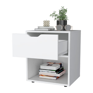 English Elm FM Elliott Nightstand White with Drawer & Open Shelf, Modern Particle Board Design, Durable Storage B128P321064