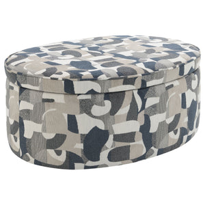 English Elm St. Helena Indigo Blue Oval Upholstered Storage Ottoman with Removable Padded Top and Patterned Fabric Elegance B062P299867