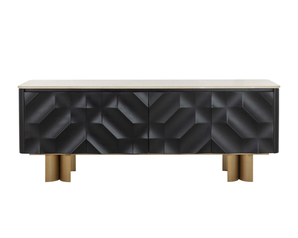 Sunpan Lautrec Sideboard - Modern Bold Design With Cream Marble Top & Antique Brass Legs For Stunning Elegance Black Marble 111546