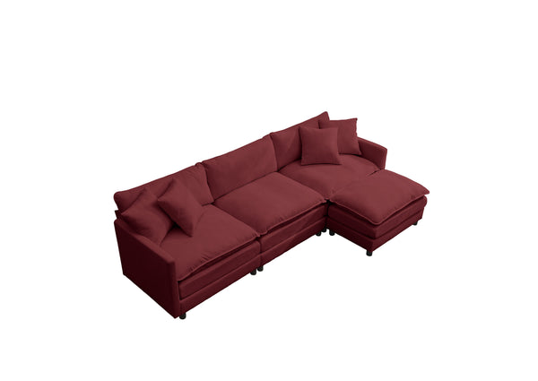English Elm 108-inch Modular Chenille Sectional Sofa Deep Seat L-shape for Open Living Rooms Red W2795S00048