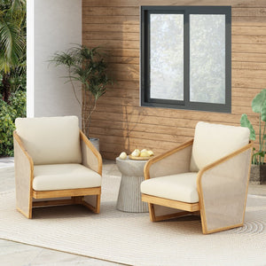 English Elm Christopher Knight Home® - Royal Textilene Club Chair Set Of 2 - Elegant Acacia Wood, Weather-Resistant, Plush Comfort Design N773P218355B2