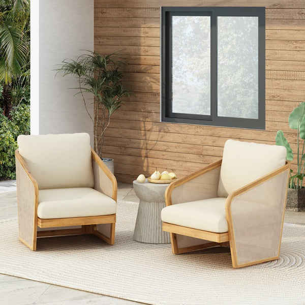 English Elm Christopher Knight Home® - Royal Textilene Club Chair Set Of 2 - Elegant Acacia Wood, Weather-Resistant, Plush Comfort Design N773P218355B2