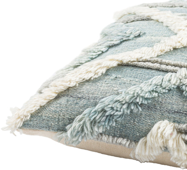 Surya Baracoa 22"L X 22"W Modern Minimalist Accent Pillow - Stylish, Easy-care Decorative Cushion Ice Blue Rayon,Wool,Cotton,Cotton Baa004-2020