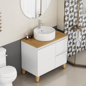 English Elm 31.5-inch Bathroom Vanity Solid Wood Top Ceramic Basin Soft Close Glossy White W3151S00069