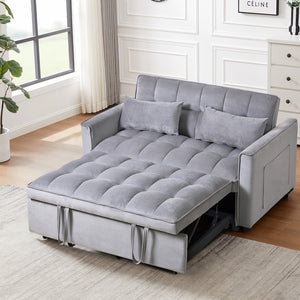 English Elm 3 Convertible Sleeper Sofa Bed Velvet Loveseat Futon with Pull-Out Bed, Adjustable Back, Storage Pockets Cement Grey W2121P179225