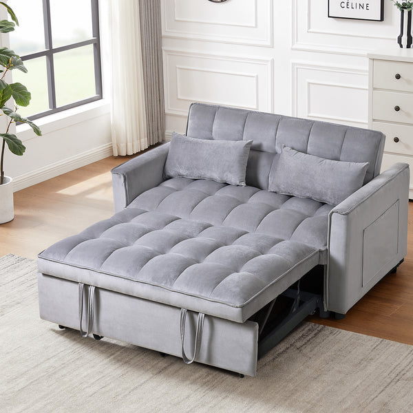 English Elm 3 Convertible Sleeper Sofa Bed Velvet Loveseat Futon with Pull-Out Bed, Adjustable Back, Storage Pockets Cement Grey W2121P179225