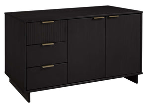English Elm Granville 55" Sideboard with Solid Wood Ribbed Drawers, Gold Steel Handles & 3 Concealed Shelves Black B365S00115