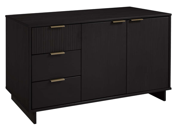 English Elm Granville 55" Sideboard with Solid Wood Ribbed Drawers, Gold Steel Handles & 3 Concealed Shelves Black B365S00115