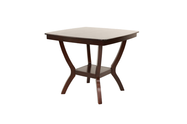 English Elm Formal Counter Height Dining Table Set with Open Shelf and Four Upholstered Side Chairs, Solidwood Finish for Contemporary Gatherings Espresso 46 L x 46 W x 8 H B011S01095