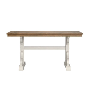 English Elm Wallace & Bay - Brown Farmhouse Trestle Gathering Table - Rustic Dark Pine Top & Weathered White Base For Dining Spaces B361P384403-GIGA