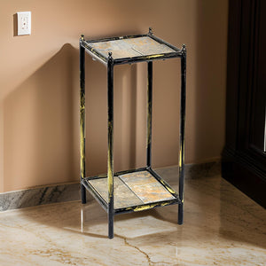 English Elm 2 Tier Stone Top Metal Plant Stand Industrial Glam Display for Indoor Spaces B056P416781