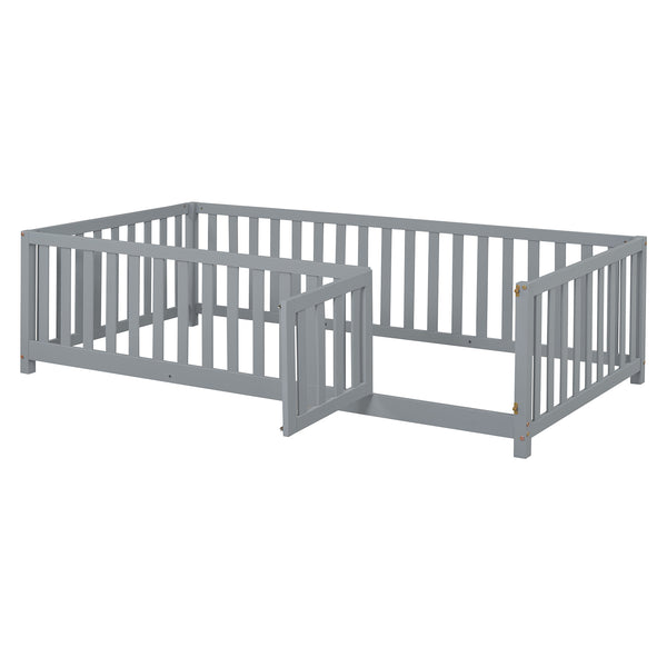 English Elm Twin Pinewood Daybed with Fence Guardrails Splits Into Two Floor Beds Storage Gray LP100881AAE