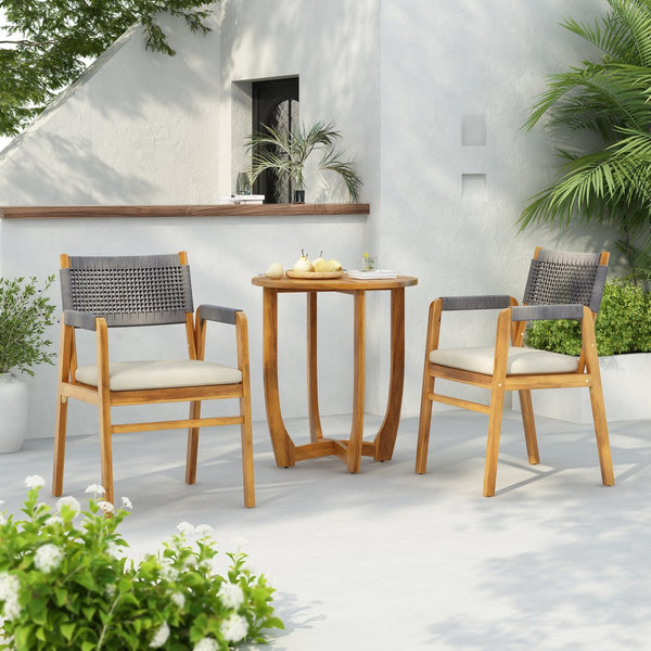 English Elm Christopher Knight Home® - Outdoor 3-Piece Acacia Wood Dining Set With Cushions And Grey Rope For Stylish Patios & Balconies N773P210139G2_57522.00