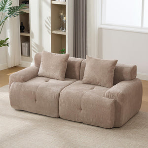 English Elm Loveseat Modular Cloud Floor Sofa Tufted Fuzzy Fabric Couch for Small Apartment Spaces Taupe W5385P455468