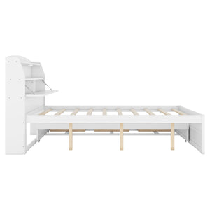 English Elm Full Size Wooden Led Platform Bed With Trundle, Storage Headboard & Drawers - Stylish White Design N820S00009K