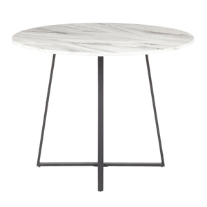 English Elm Cosmo Round Dining Table With White Marble Top & Black Metal Base – Modern Elegance For Your Home B202S01109