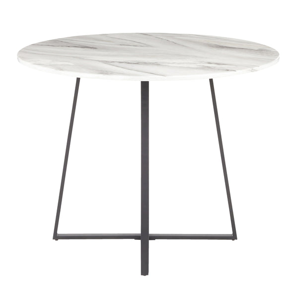 English Elm Cosmo Round Dining Table With White Marble Top & Black Metal Base – Modern Elegance For Your Home B202S01109