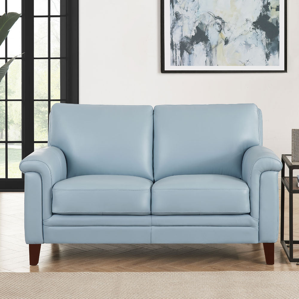 English Elm Westcott Leather Loveseat with Top-Grain Leather, Goose Down Comfort, Pocketed Coils, Durable Frame Blue B2705P211452